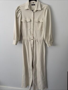 DL1961 Cream Button-Front Utility Jumpsuit with Wide Legs